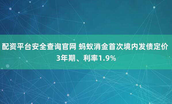 配资平台安全查询官网 蚂蚁消金首次境内发债定价 3年期、利率1.9%